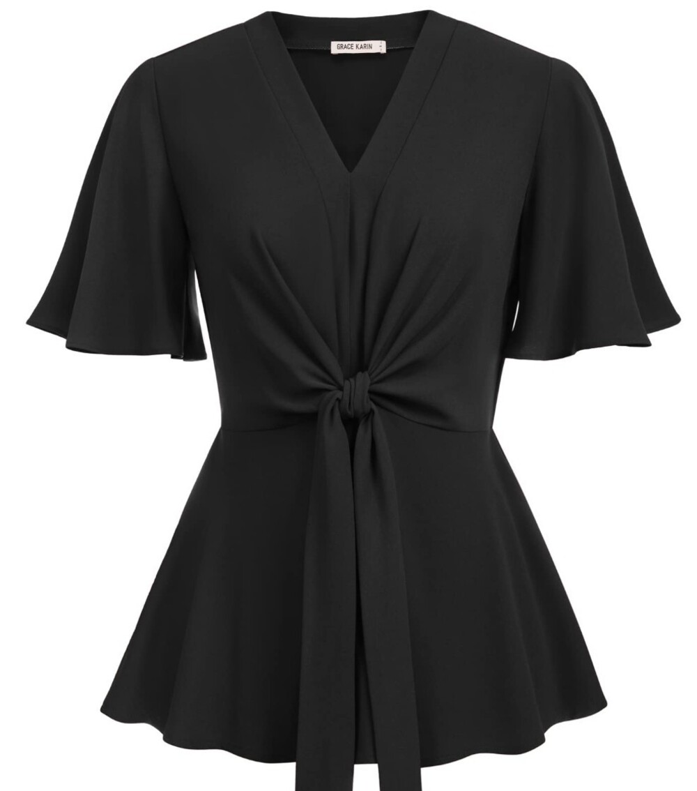 Grace Karin Black Tie Front Blouse